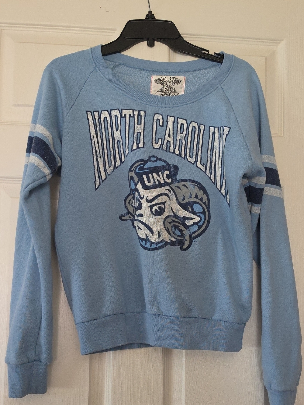 Signorelli blue and white university logo pullover